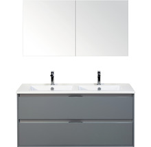 Waschtischunterschrank mit zwei Waschbecken, zwei Schubladen und Spiegelschrank