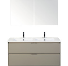 Waschtisch mit zwei Waschbecken, Unterschrank und Spiegelschrank