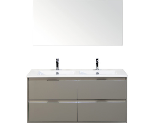 Set de meubles de salle de bains Sanox Porto lxhxp 121 x 170 x 51 cm couleur de façade cubanit grey avec vasque céramique blanc et vasque double céramique miroir meuble sous vasque