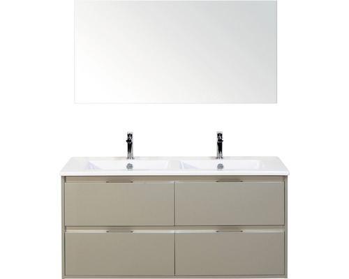 Set de meubles de salle de bains Sanox Porto lxhxp 121 x 170 x 51 cm couleur de façade gris silex avec vasque céramique blanc et vasque double céramique miroir meuble sous vasque