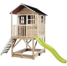 Maison de jeux en bois avec toboggan et bac à sable
