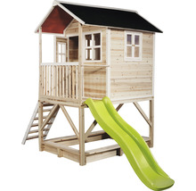 Maisonnette en bois avec toboggan et bac à sable