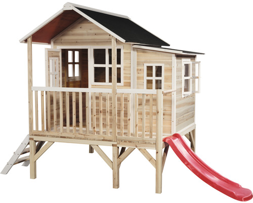Maisonnette en bois avec toboggan et échelle