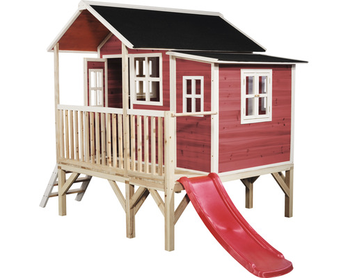 Cabane de jeu en bois avec toboggan et échelle