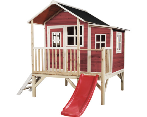 Maisonnette en bois avec toboggan et échelle