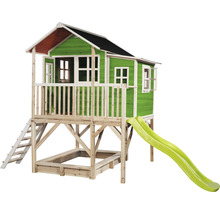 Maisonnette avec toboggan et bac à sable en bois