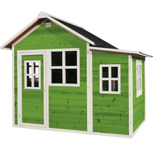 Maisonnette en bois verte avec porte et fenêtres