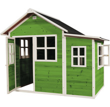 Maisonnette en bois avec fenêtres et porte