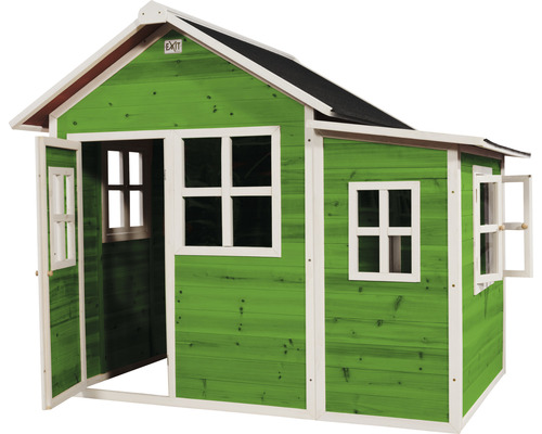 Maisonnette en bois avec fenêtres et porte