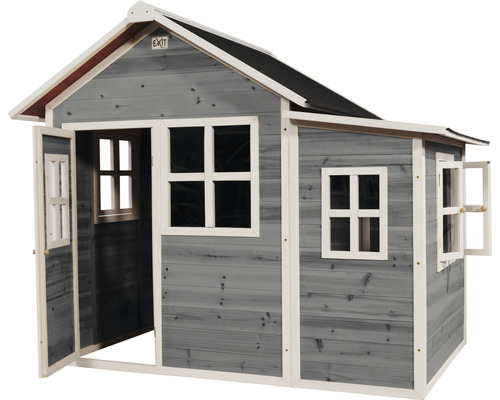 Maisonnette en bois avec fenêtres et porte