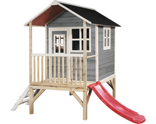 Cabane en bois, cabane de jeux, cabane de jeux pour enfants EXIT Loft 300 gris Cabane de jeu en bois avec toboggan et échelle pour enfants