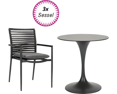 Ensemble de balcon ensemble bistrot ensemble de meubles de jardin Acamp 3 places composé de: fauteuil, table aluminium plastique textile anthracite