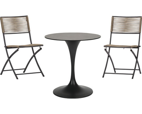 Ensemble de balcon ensemble de meubles de jardin Acamp 2 places composé de: 2 chaises, table acier rotin synthétique anthracite