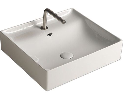 Vasque à poser carrée en céramique avec robinet