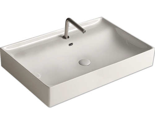Vasque à poser rectangulaire avec robinetterie