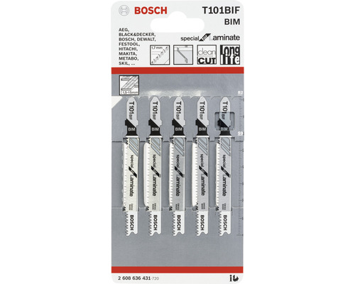 Bosch Stichsägeblätter T101BIF, geeignet für Laminat, im Fünferpack