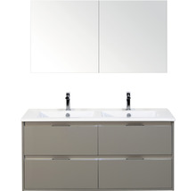 Badmöbelset mit Waschtischunterschrank, zwei Waschbecken und Spiegelschrank