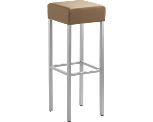 Chaise de bar Mayer Sitzmöbel 1136 34 x 34 x 92 cm acier perle argent/brun clair Tabouret de bar carré avec repose-pieds et revêtement