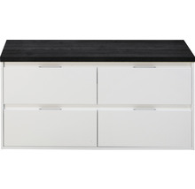 Waschtischunterschrank Sanox Porto BxHxT 120 x 59 x 50 cm Frontfarbe weiß hochglanz mit Waschtischplatte black oak