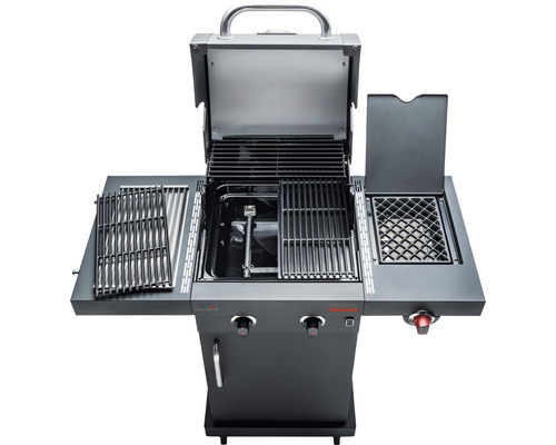 Offener Gasgrill mit zwei Brennern und Seitentischen