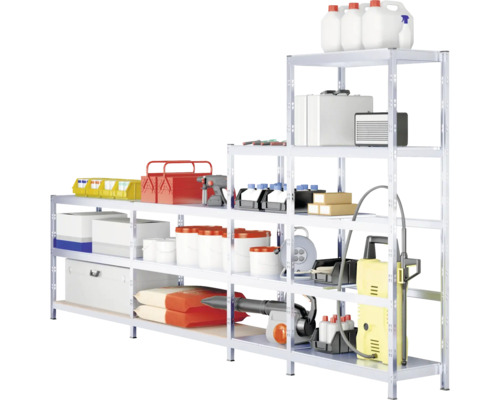 Système d''étagères avec outils et fournitures pour le bricolage