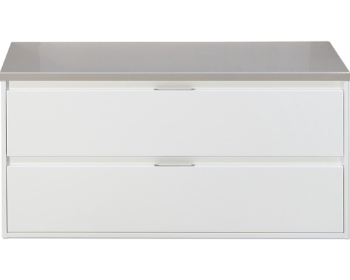 Waschtischunterschrank Sanox Porto Frontfarbe weiß hochglanz BxHxT 120,2 x 58,6 x 50 cm WT-Platte Kieselgrau Waschtischunterschrank Sanox Porto Frontfarbe weiß hochglanz BxHxT 120,2 x 58,6 x 50 cm WT-Platte Kieselgrau