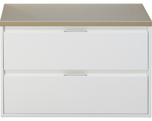 Waschtischunterschrank Sanox Porto Frontfarbe weiß hochglanz BxHxT 90,2 x 58,6 x 50 cm WT-Platte kieselgrau Waschtischunterschrank Sanox Porto Frontfarbe weiß hochglanz BxHxT 90,2 x 58,6 x 50 cm WT-Platte kieselgrau