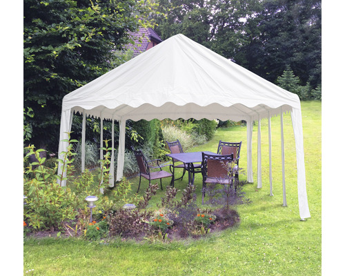 Tente de réception bellavista - Home & Garden® 8 x 4 x 3,05 m rectangulaire blanc Tente de réception blanche avec table de jardin et chaises dans le jardin
