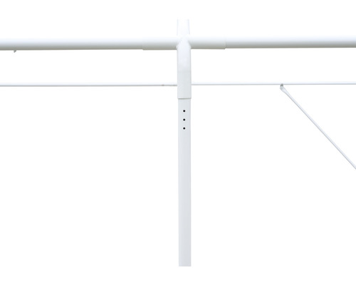 Detailansicht eines weißen Wäscheständers mit verstellbarer Höhe.