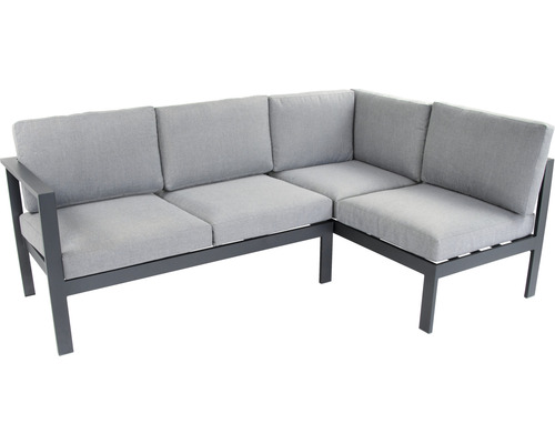 Canapé d''angle gris avec cadre en aluminium et revêtement en tissu