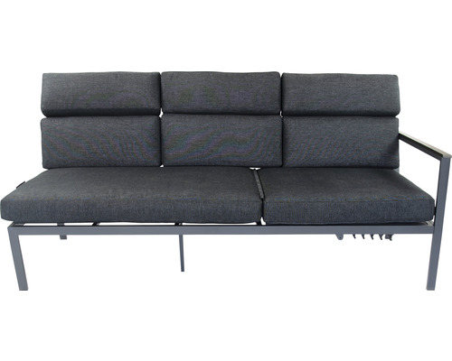 Canapé de jardin gris avec coussins et cadre en aluminium