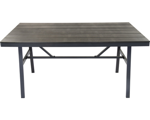 Table de jardin carrée avec plateau à lattes en bois et cadre métallique