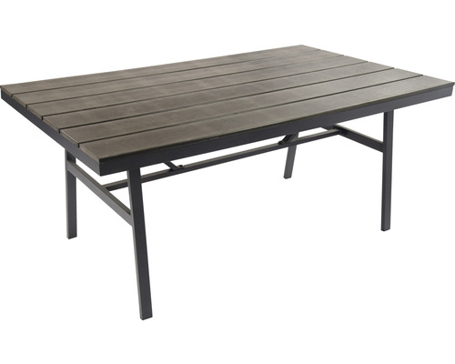 Table de jardin rectangulaire avec plateau aspect bois et cadre en métal