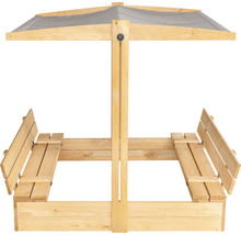 Sandkasten mit Dach und integrierten Bänken aus Holz