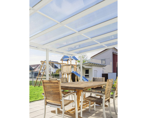 Toiture pour terrasse gutta Premium polycarbonate blanc rayé 410,2 x 406 cm blanc