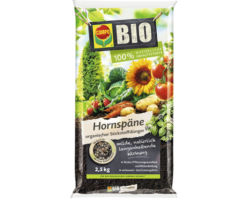Packung COMPO Bio Hornspäne organischer Stickstoffdünger mit Gemüseabbildung