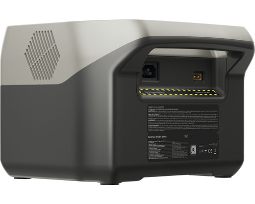 Vue arrière de la centrale électrique EcoFlow River 2 Max avec connexions et grille de ventilation