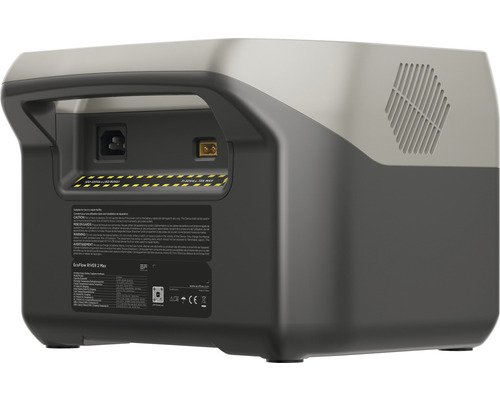 EcoFlow RIVER 2 Max Powerstation, vue arrière avec prises et données techniques