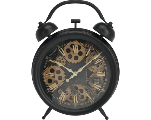 Horloge de table dans un style de réveil avec des chiffres romains 42x30x8,6 cm Réveil noir avec mouvement apparent et chiffres romains