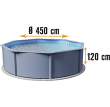 Rundpool mat engem Duerchmiesser vun 450 cm an enger Héicht vun 120 cm