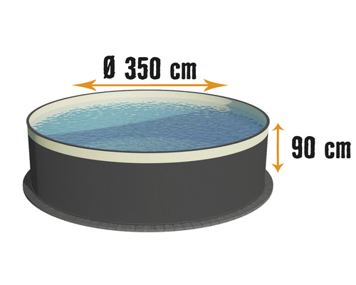 Piscine hors sol à paroi en acier Planet Pool ronde Ø 350x90 cm sans accessoires anthracite avec film de recouvrement sable