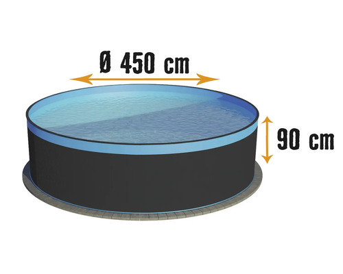 Piscine hors sol à paroi en acier Planet Pool ronde Ø 450x90 cm sans accessoires anthracite avec film de recouvrement bleu