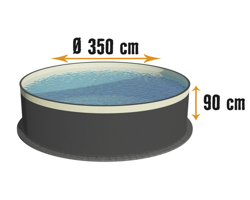 Rundpool mit den Maßen 350 cm Durchmesser und 90 cm Höhe