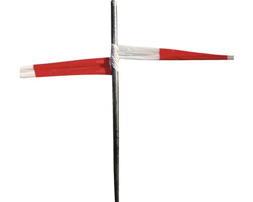 Poteau de barrage avec ruban de barrage rouge et blanc