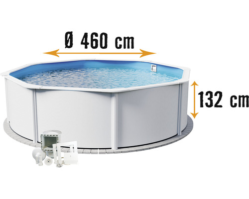 Kit de piscine hors sol à paroi en acier Planet Pool Vision-Pool Classic Solo ronde Ø 460x132 cm avec skimmer intégré blanc-0