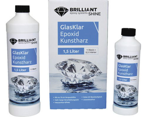 Résine synthétique époxy à couler transparente BrilliantShine 1,5 l Brilliant GlasKlar Résine époxyde synthétique 1,5 litre conditionnement