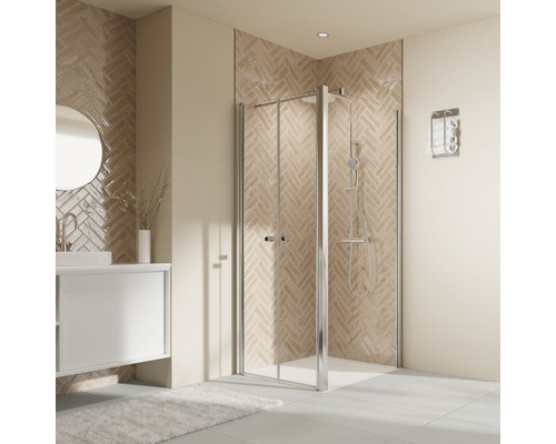 Porte de douche pour paroi latérale avec porte battante BREUER Elana 2.0 90 cm couleur du profilé rond blanc décor de vitre verre transparent