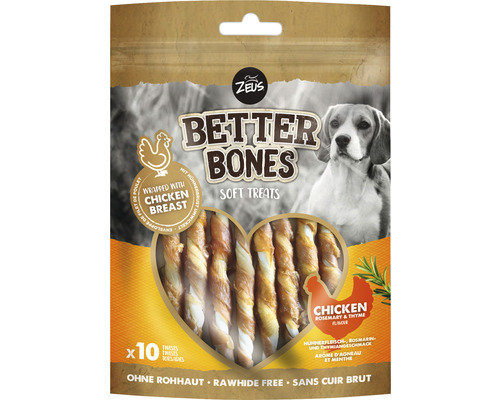 Friandises pour chiens Zeus BetterBones Twist poulet au thym 10 cm 10 pièces 114 g friandises à mâcher