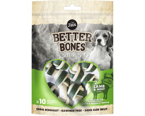 Friandises pour chiens Zeus BetterBones petits os agneau à la menthe 7,5 cm 10 pièces 219 g friandises à mâcher