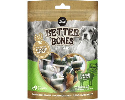 Friandises pour chiens Zeus BetterBones petits os poulet, agneau à la menthe 7,5 cm 9 pièces 197 g friandises à mâcher